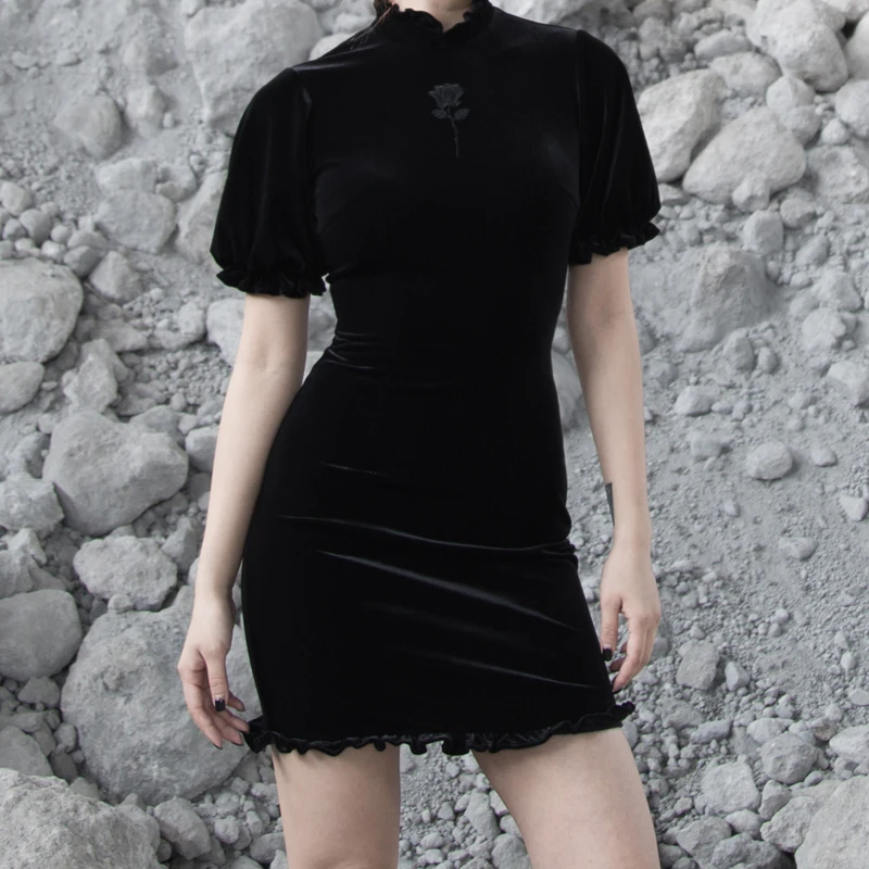 Женское бархатное платье-Ципао Ruibbit черное приталенное платье в винтажном