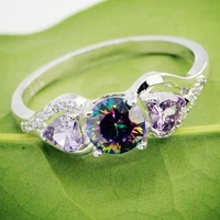 lingmei fashion engagement love heart round cut multi purple white blue zircon silver color ring size 6 13 dropshipping