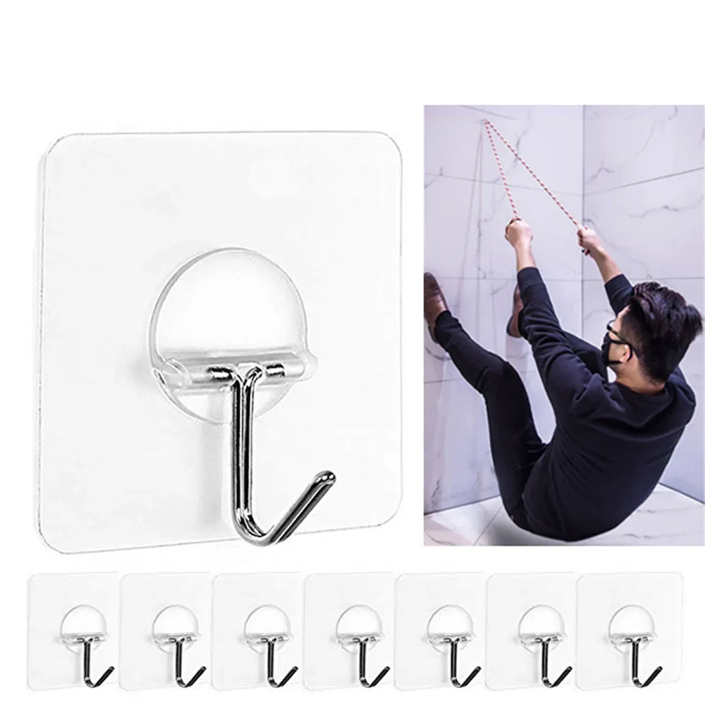 

8pcs Wall Hooks Transparent Strong Self Adhesive Door Wall Hangers Hooks Suction Heavy Load Rack Cup Sucker For Kitchen Bathroom