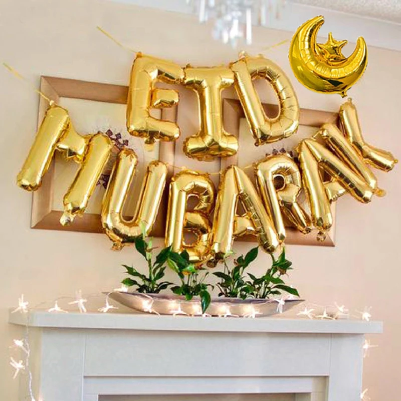 Globos de aluminio Eid Mubarak de 16 pulgadas, decoraci&oacute;n de fiesta de Ramad&aacute;n, pegatinas de Eid Al Adha, suministro de decoraci&oacute;n-5