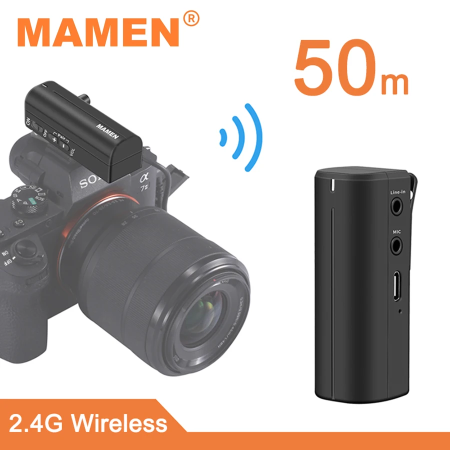 

MAMEN 2.4G Mini Wireless Microphone System Real-time Monitoring Lavalier Microphone for Smartphone Camera Vlog Interview Record