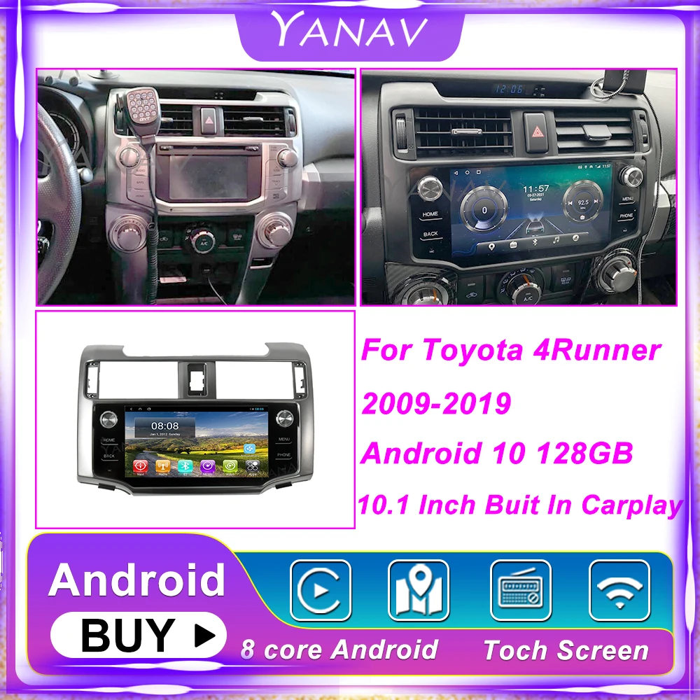 Автомобильный радиоприемник 10 1 дюйма 128 ГГц для Toyota 4runner 2009-2019 Android GPS-навигация