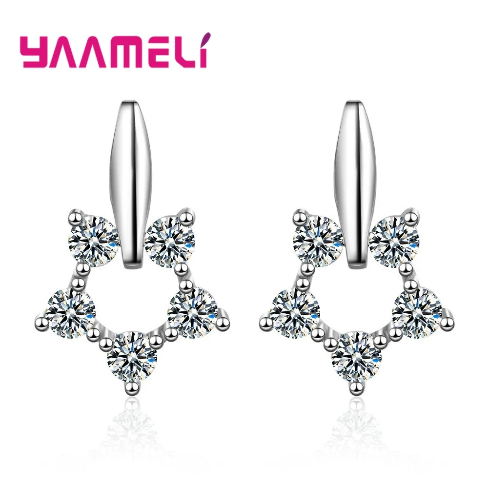 Серьги-гвоздики женские из серебра 925 пробы с пятью фианитами | Украшения и