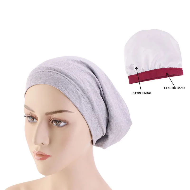 

New Elastic Hat Wide Brim Pullover Hat Lined With Satin Chemotherapy Hat Hair Loss Hat Nightcap Cotton Women Hijab Cap