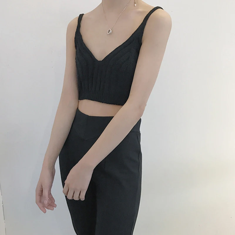 

SALSPOR V-Neck Tank Top Women's Summer Knited Vest Lingerie Fashion Sexy Short Sexy Sling Seamless Camis