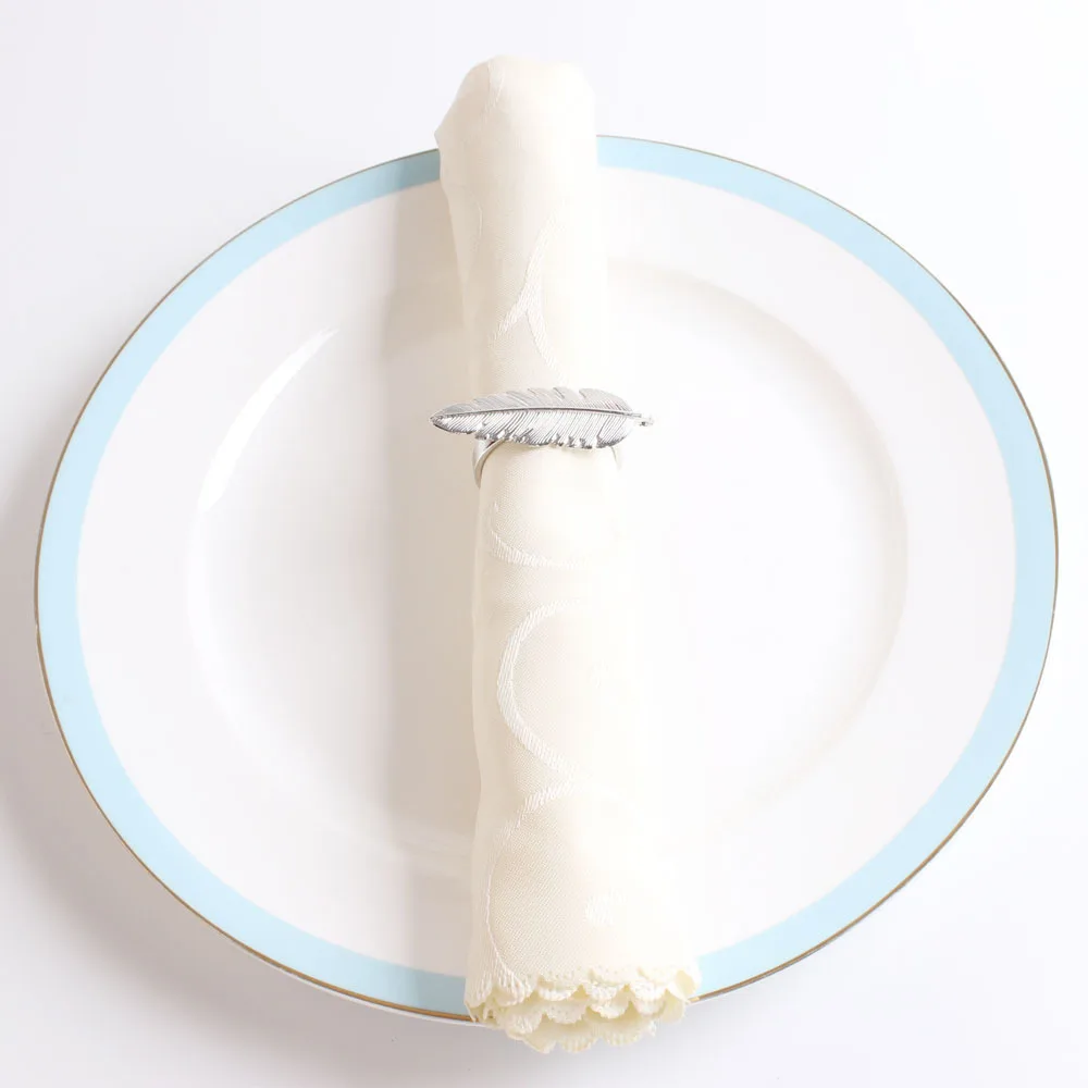 Металлическое кольцо для салфеток с металлическими листьями и перьями|Кольца