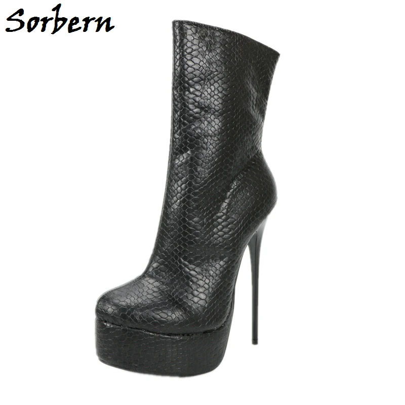 

Sorbern Ankle High Snakeskin Women Boots Super High Heels Platform Ladies Shoes Custom Colors Womens Shoes Size 13 Plus Sized