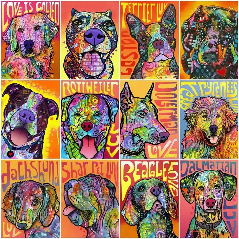 

Color Animal Embroidery Diamond Painting Dog Mosaic Home Decoration Painting Cross Stitch Craft Gift Art Wall Sticker