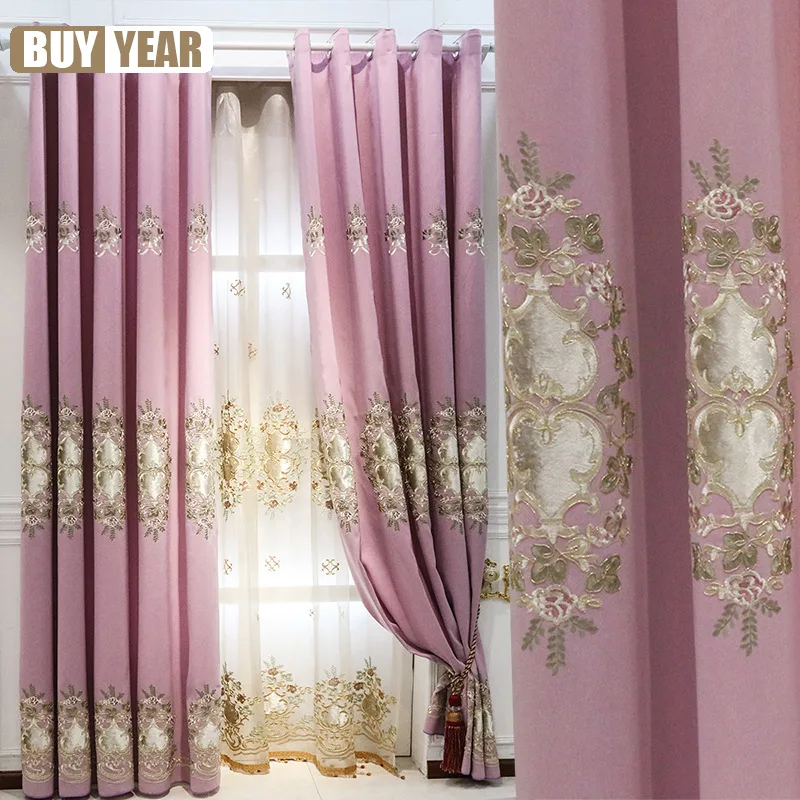 

European Style Embroidered Curtain Fabric Italian Velvet Finished Curtain Wholesale Embroidered Living Room Blackout Curtains