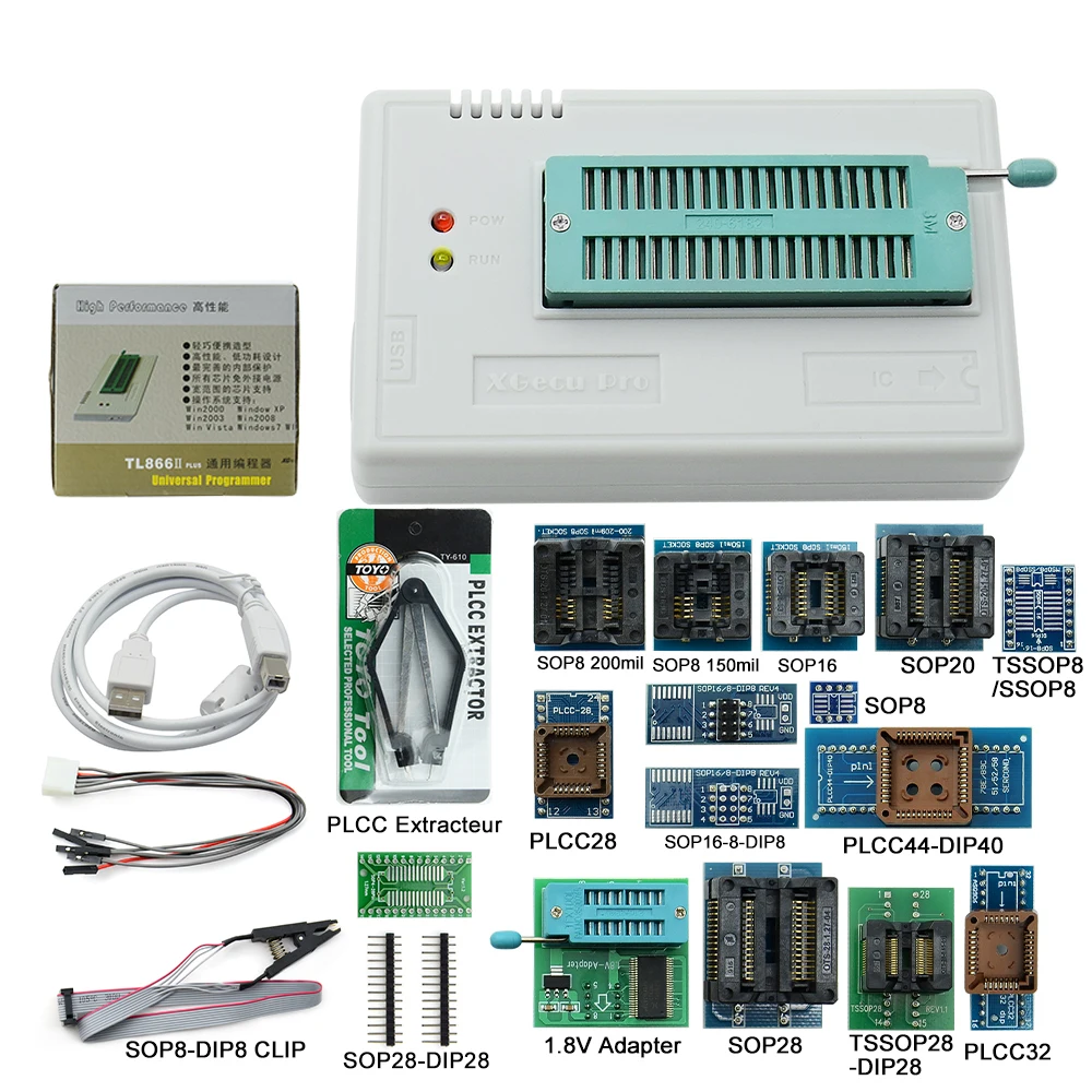 Программатор Upmely TL866II Plus V11.9 оригинальный USB Универсальный EEPROM FLASH + 27 адаптеров