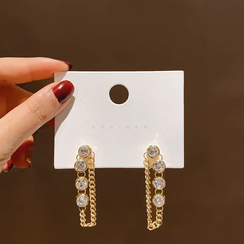 925 серебряные игольчатые серьги с кристаллами Золотые длинной цепочкой для