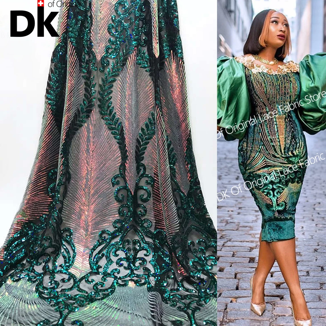 New Arrival Tassel Sequins Design African Nigerian Net Lace Fabrics Gold Sequined Embroidered Mesh Tulle Lace For Party Dresses