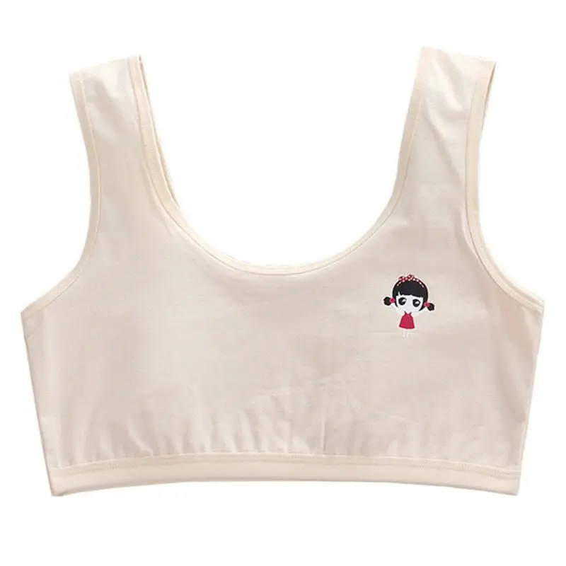 Puberty Girls Wide Strap Training Bra Double Layer Cartoon Underwear Crop Top X3UE