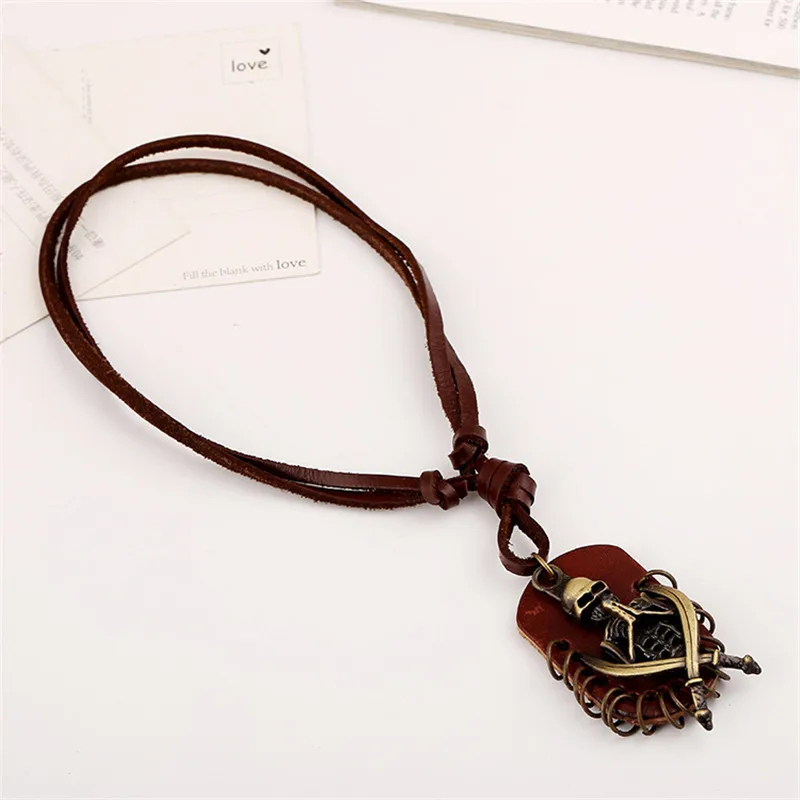 Новое поступление модное мужское ожерелье из воловьей кожи с подвеской в виде