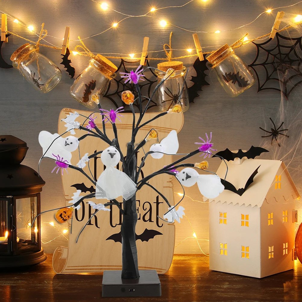 

Ночсветильник для Хэллоуина с ужасом, тыква, паук, дерево, питание от батареи, дом с привидениями, фотографирование, декоративная лампа