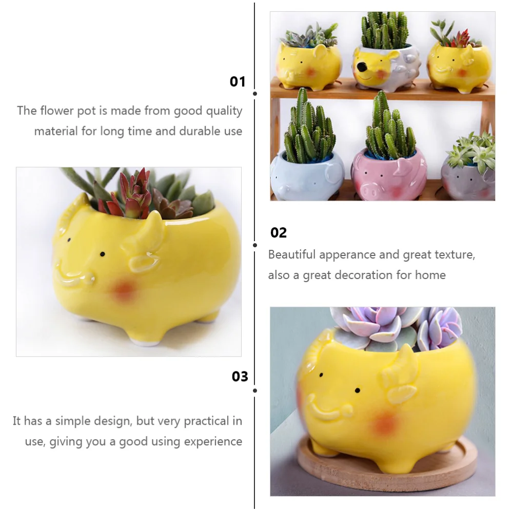 

4pcs Chic Succulents Pots Ceramics Flowerpots Plant Containers (Size Large)