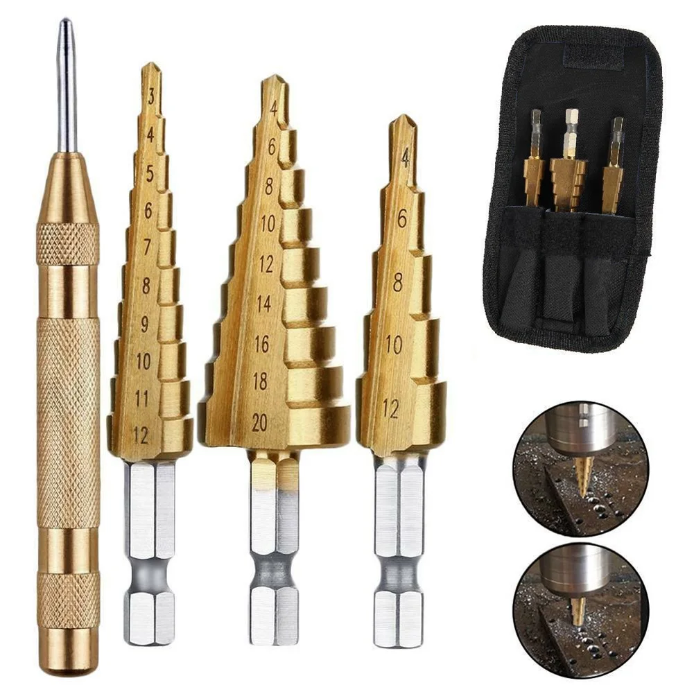 Набор ступенчатых Сверл С шестигранным хвостовиком комплект из 4 сменных насадок