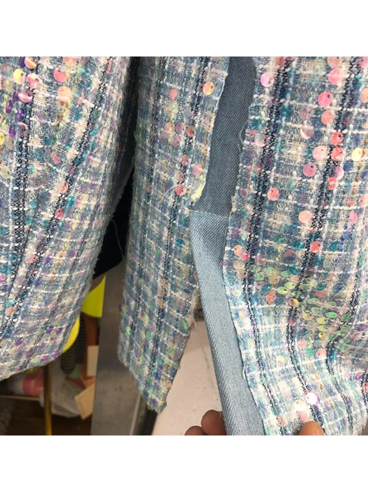 

Heavy craft, contrast, stitching, sequins, blazer, women's autumn new style, loose, wild, glitter, personality, fashion, tops