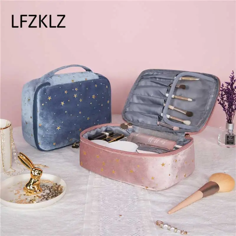 

1Pcs Women Cosmetic Bag Soft Velvet Make Up Storage Bag Pads Toiletry Package Travel Makeup Bag Organizer Pouch Beauty Case