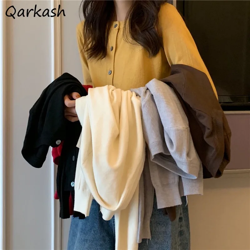 

Cardigan Women Sweater Pure Simple Single Breasted Leisure Popular Chic O-neck Female Basic Ulzzang Cozy Korean Style Trendy New