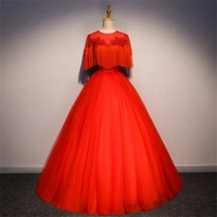 red tassel floor length appliques evening gown robe de soiree bride wedding party dress women quinceanera dresses plus size