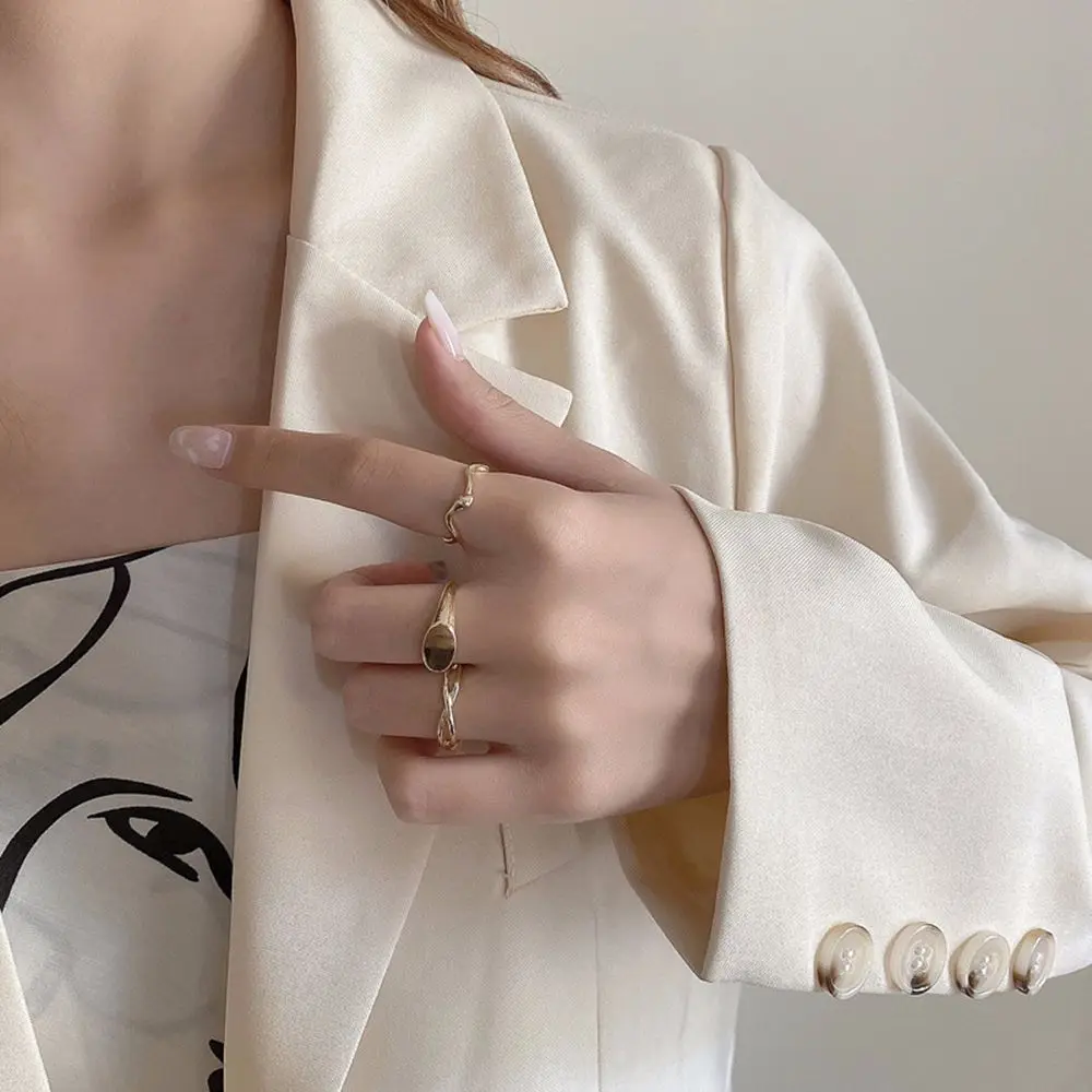 

3PCS/SET Korea Punk Vintage Metal Chain Open Rings for Women Gold Silver Color Adjustable Wide Ring Set Party Jewelry Gifts