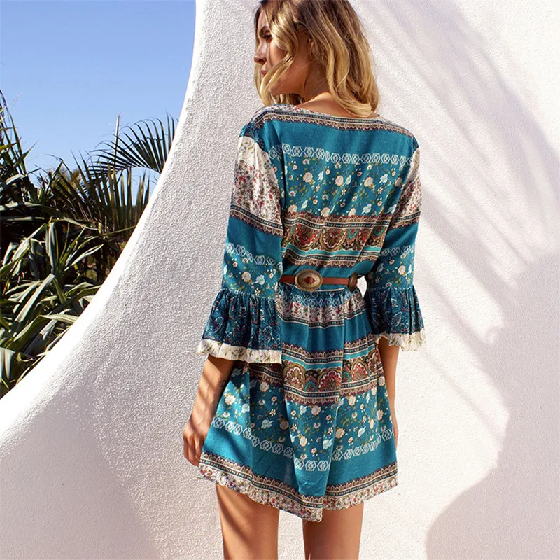 GOPLUS Элегантные Платья с цветочным принтом для женщин в стиле бохо v-образным