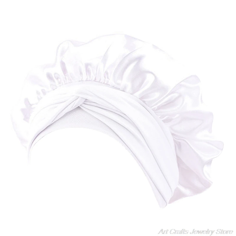 

Women Imitation Silk Satin Night Sleep Cap Solid Color Adjustable Wide Band Elastic Head Wrap Hair Bonnet Sleeping Hat M16 21