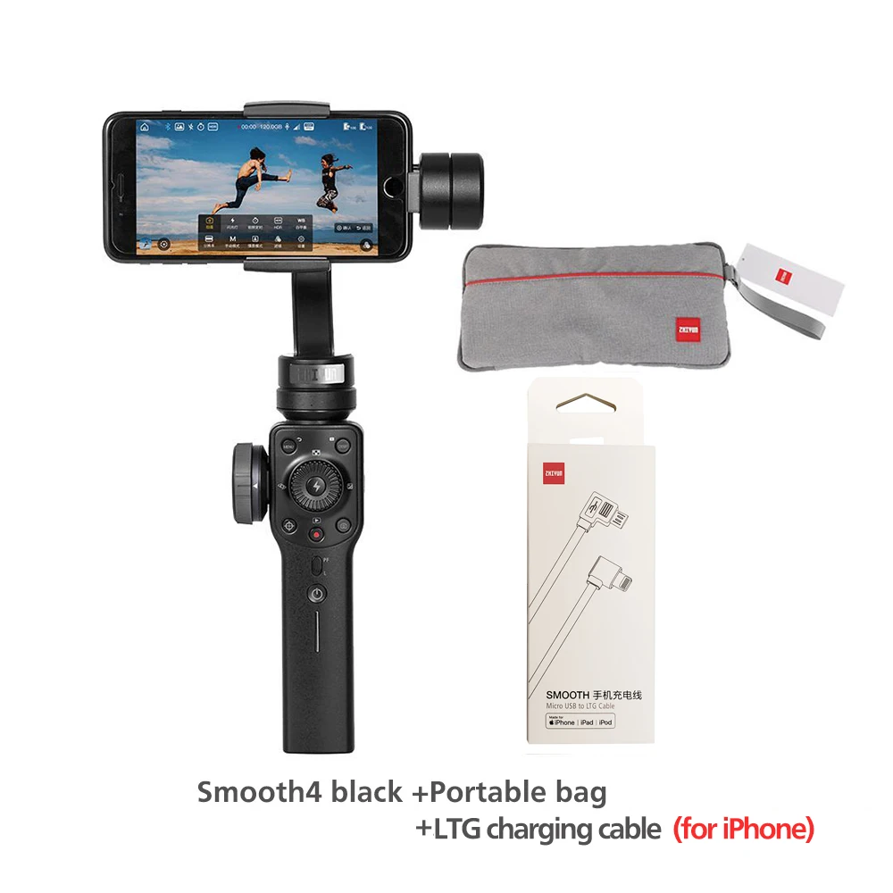 SM4-black-bag-LTG ZHIYUN официальный гладкой 4 3-осевой портативный монопод с шарнирным замком Портативный стабилизатор Камера крепление для смартфонов Iphone действие Камера - Цвет: SM4-black-bag-LTG