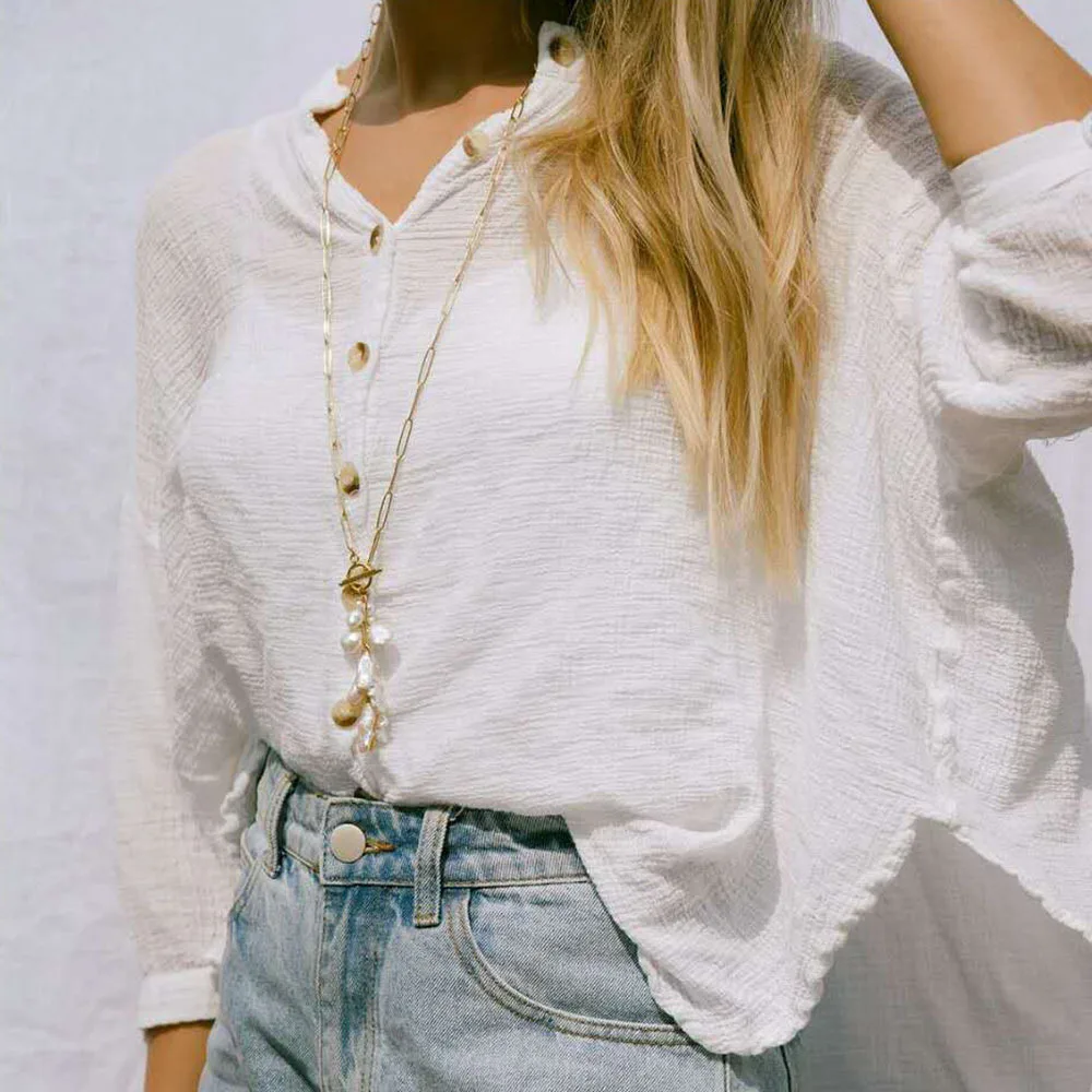 

Autumn Winter New Natural Baroque Pearl Sweater Chain French Temperament Multi-layered Neck Long Necklace.