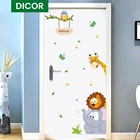 Наклейка на дверь с мультяшными животными, украшение для детской комнаты, Настенная Наклейка для детской комнаты, Настенные обои сделай сам с клеем, декор для детской комнаты