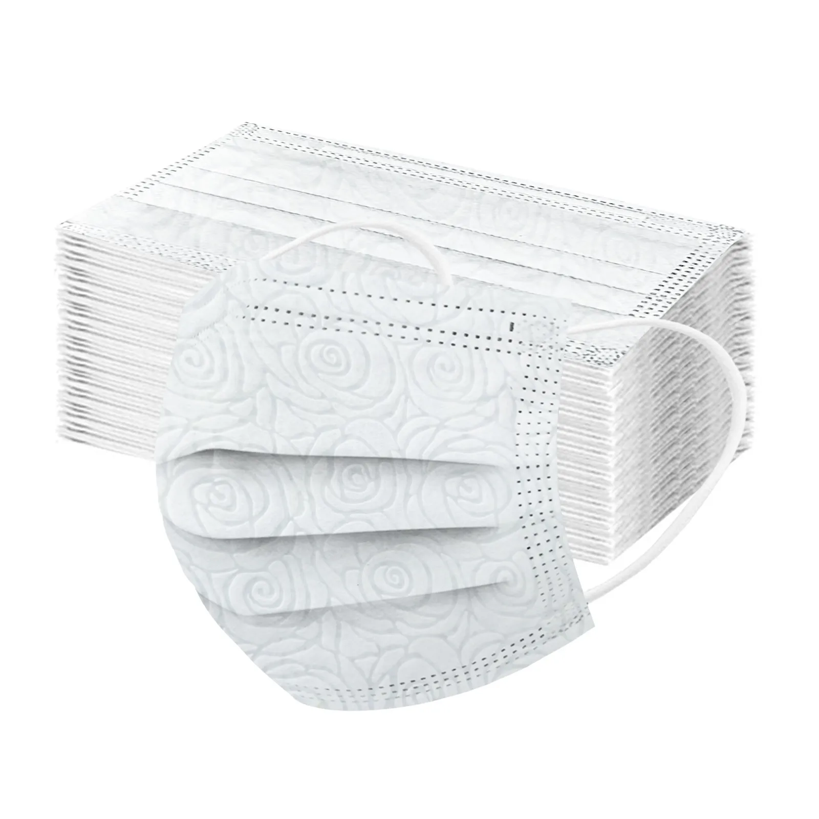 

50PC Fashion Rose Embossed Face Masks Adult Women Disposable Mask Non-Woven 3 layer Ply Filter Anti Dust Breathable Mouth Mask