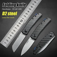 carbon fiber handle camping edc self defense weapons hunting survival tactical folding blade pocket knife d2