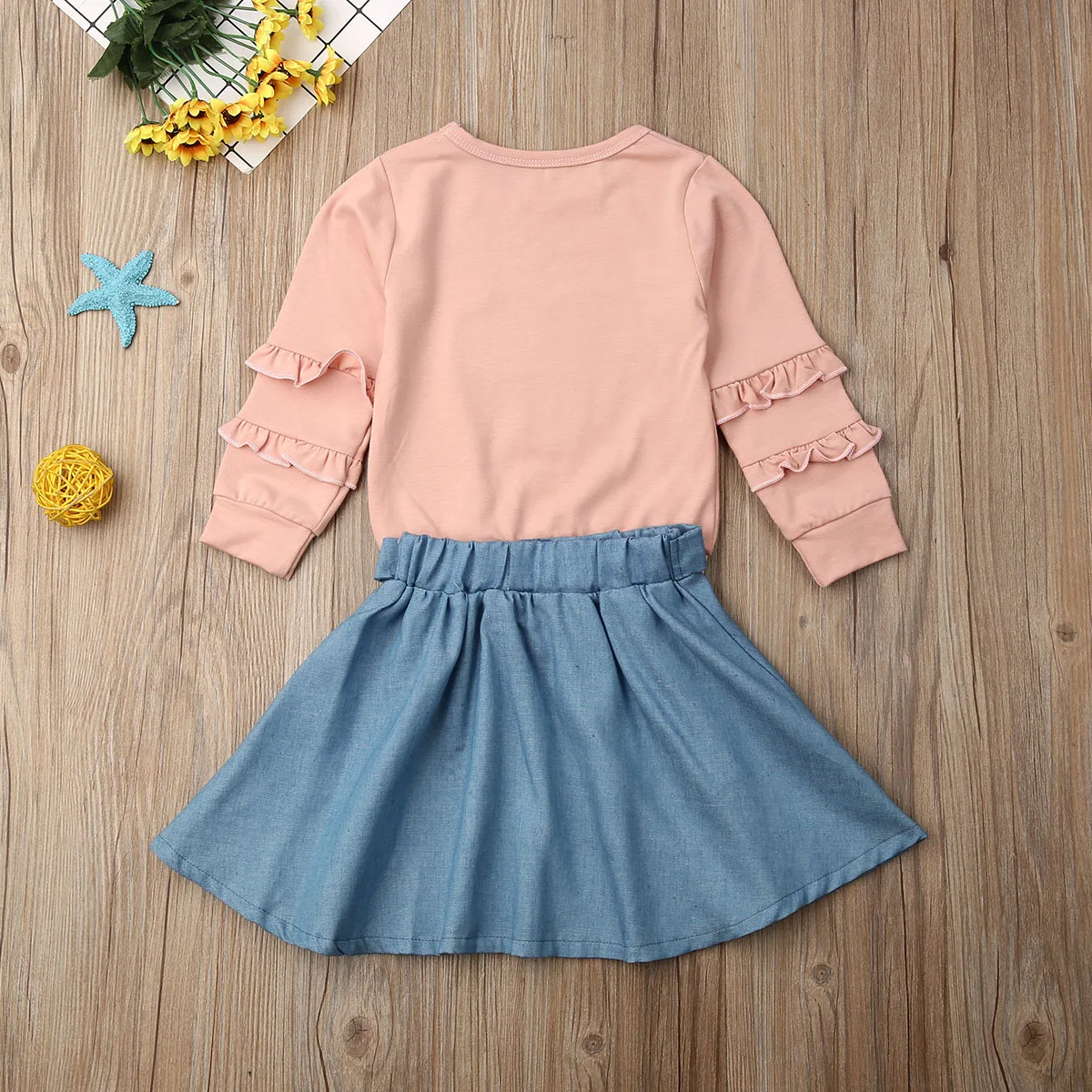 Одежда для маленьких девочек топы с оборками футболка + юбка пачка комплект