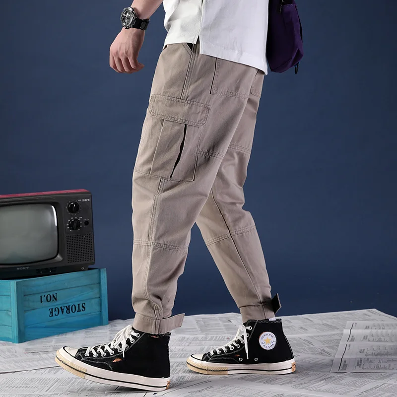 

E-baihui 2020 hip hop Style casual pants men's Cargo pants simple Versatile Pockets Drawstring Full Length pants X010