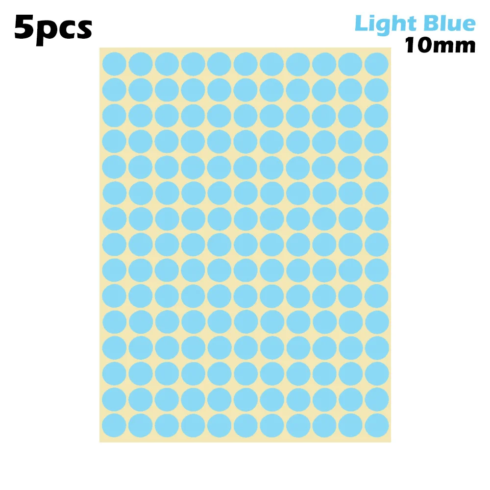 10mm-light blue 5 листов 10 мм/19 мм Цветные точечные наклейки круглые точечные круги уплотнительная бумага клеящиеся этикетки Упаковка Этикетки вечерние украшения - Цвет: 10mm-light blue