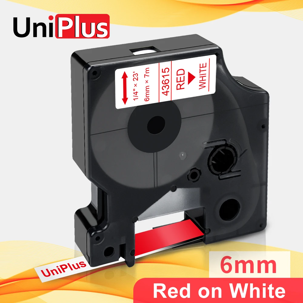 

UniPlus совместимая наклейка с Dymo принтер 43615 красный на белом 6 мм * 7 м этикетка кассета для Dymo D1 этикетка Maker LabelManager 280 360D этикетировщик