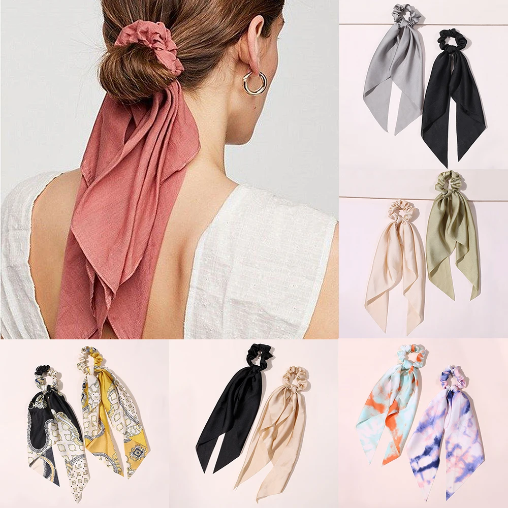 

2 pack Hair Scarf Scrunchie Hair Bands Satin Scarf Ponytail Holder for Women Hair Accessories Free Shipping Gift