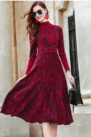 red autumnwinter 2020 new turtle neck long sleeve cultivate ones temperament sweater knitting dress knee length dress