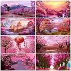 5D полноразмерная алмазная живопись сделай сам с цветами вишни, мозаика для дома сакуры, вышивка пейзажем, домашний декор, Алмазное искусство