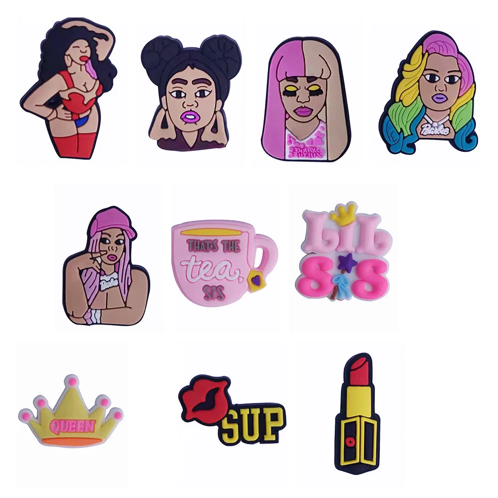 

10pcs Custom PVC Croc Shoe Charms Popular Celebrity Singer Clog Shoes Accessories Famous Superstar Actress Wristband Decorations