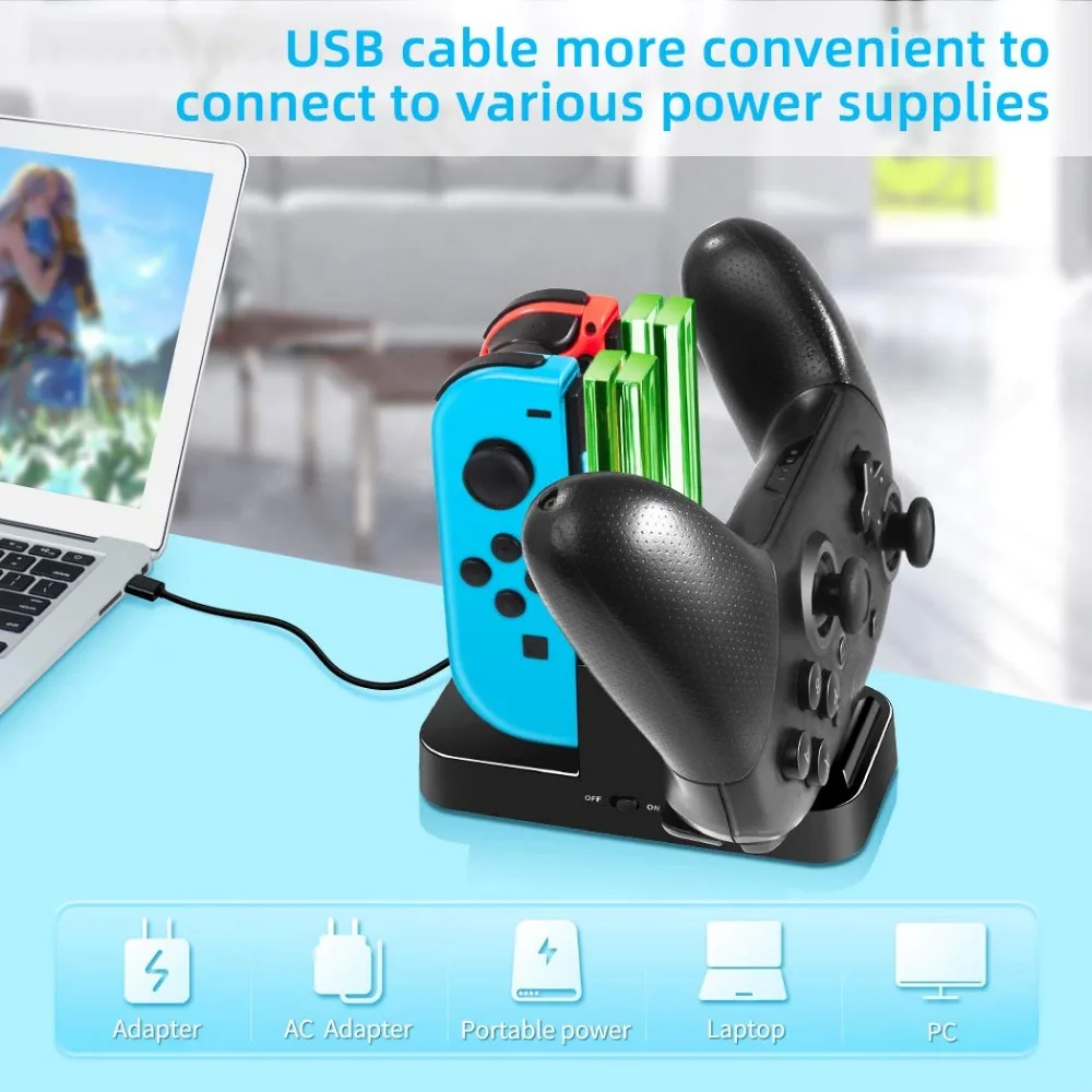 Зарядное устройство для контроллера Nintendo док станция переключателей Joy con и Pro с
