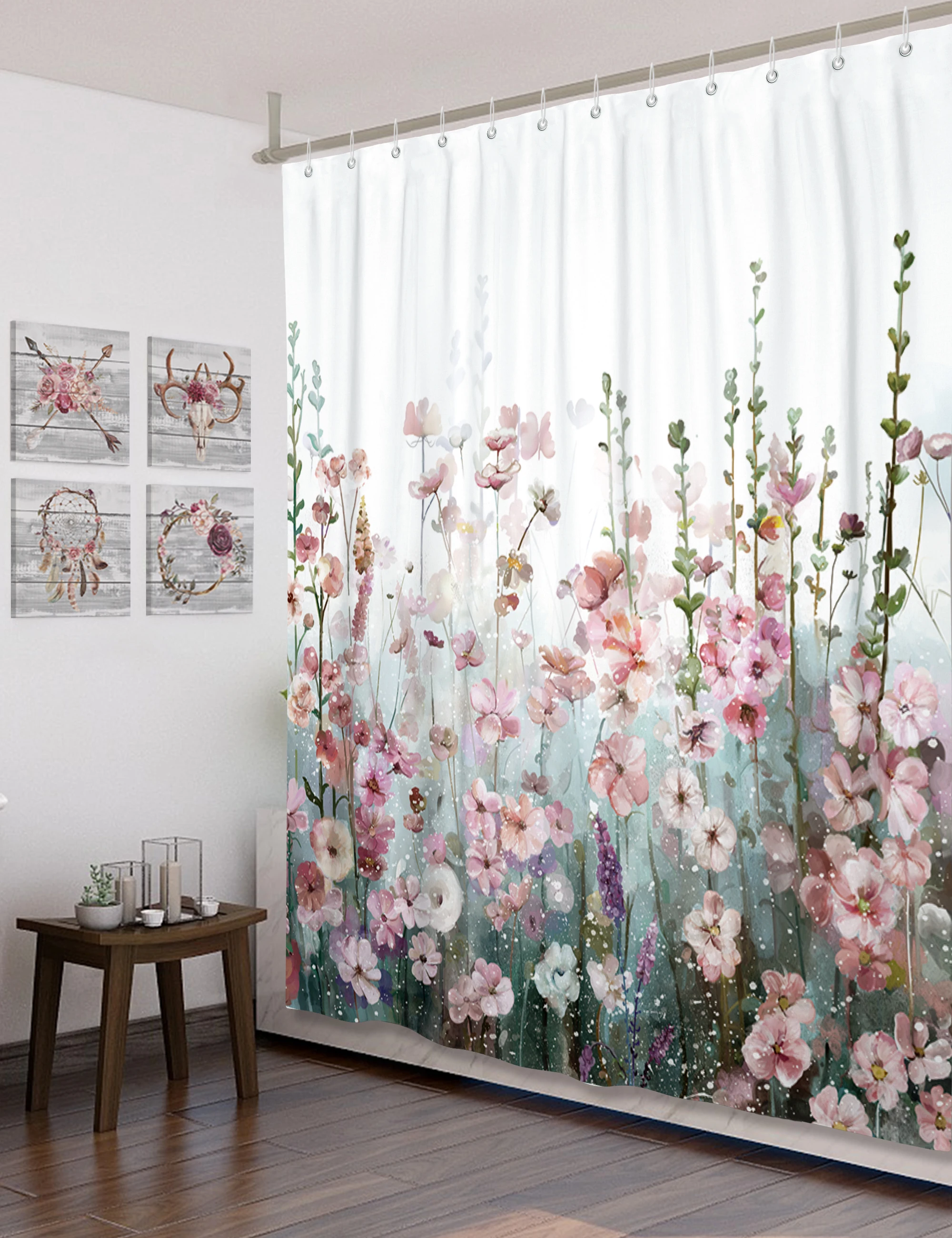 flowers fabric shower curtains for bathroom curtain set with hooks rings waterproof bath curtain white pink grey purple 72x72 free global shipping