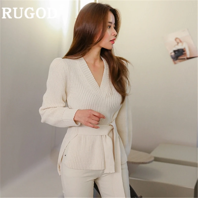 Однотонный красный вязаный свитер жилет пуловер с V-образным вырезом