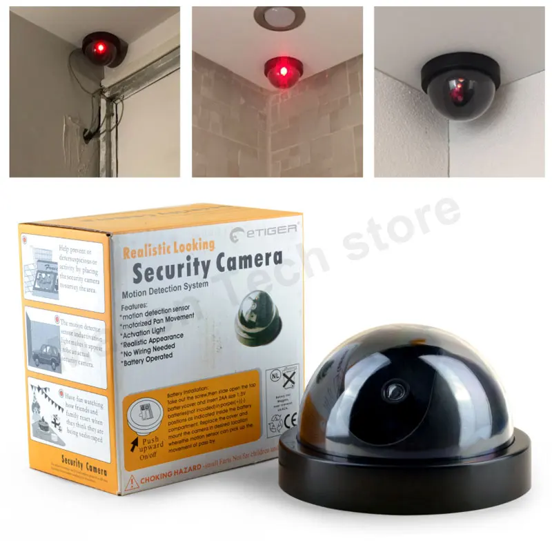 Dome Simulation Burglar Alarm Camera Indoor Outdoor Surveillance Fake Webcam Home Camera LED Light Emulate CCTV for Warning