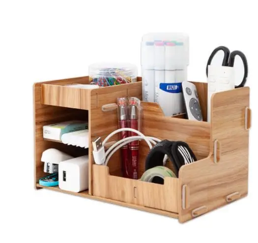 

Wooden Office Desk Organizer DIY Document File Multifunction Accessories Storage Magazine Book Shelf pen pencil holder