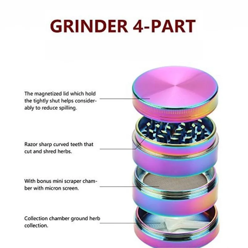 

40/50mm 4 Layer Metal Tobacco Crusher Hand Muller Smoke Herbal Herb Grinder Rainbow