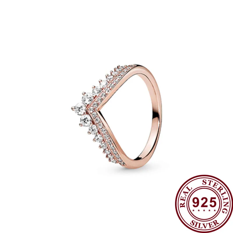 

Original 925 кольцо Silver Pan Ring Rose Gold With Crystal Crown Pan Ring For Women Wedding Party Gift Fashion Jewelry