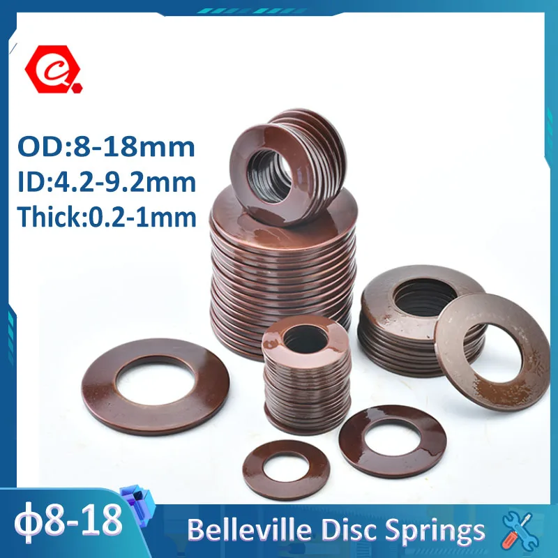 

10Pcs DIN2093 Belleville Disc Spring/Washer Outer diameter 8/10/12.5/14/16/18mm ID 4.2-9.2mm Thickness 0.2-1mm