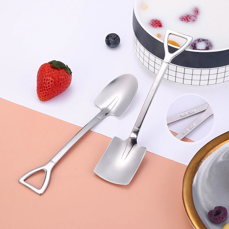 

2PCS Retro Shovel 304 Creative Retro Shovel Coffee Spoon Stainless Steel Dessert Spoon Watermelon Ice Cream Spoon Tip Shovel